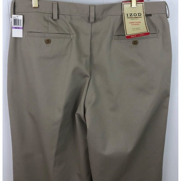 Izod Pants Chino Khaki Mens 38 Straight Leg Flat Front Wrinkle Free (38x32) - Picture 7 of 10